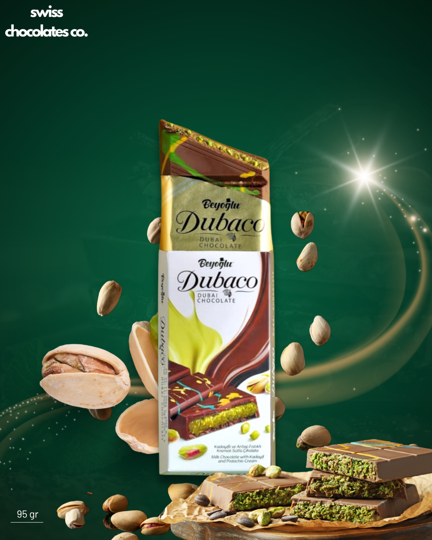 Dubaco Dubai-Style Chocolate Bar – 95g | Luxurious Pistachio & Knafeh Indulgence
