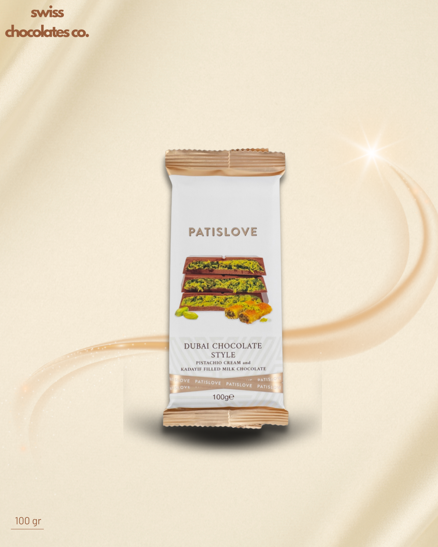 Patis Love Dubai-Style Chocolate – 100g | Pistachio & Knafeh Filled Gourmet Treat