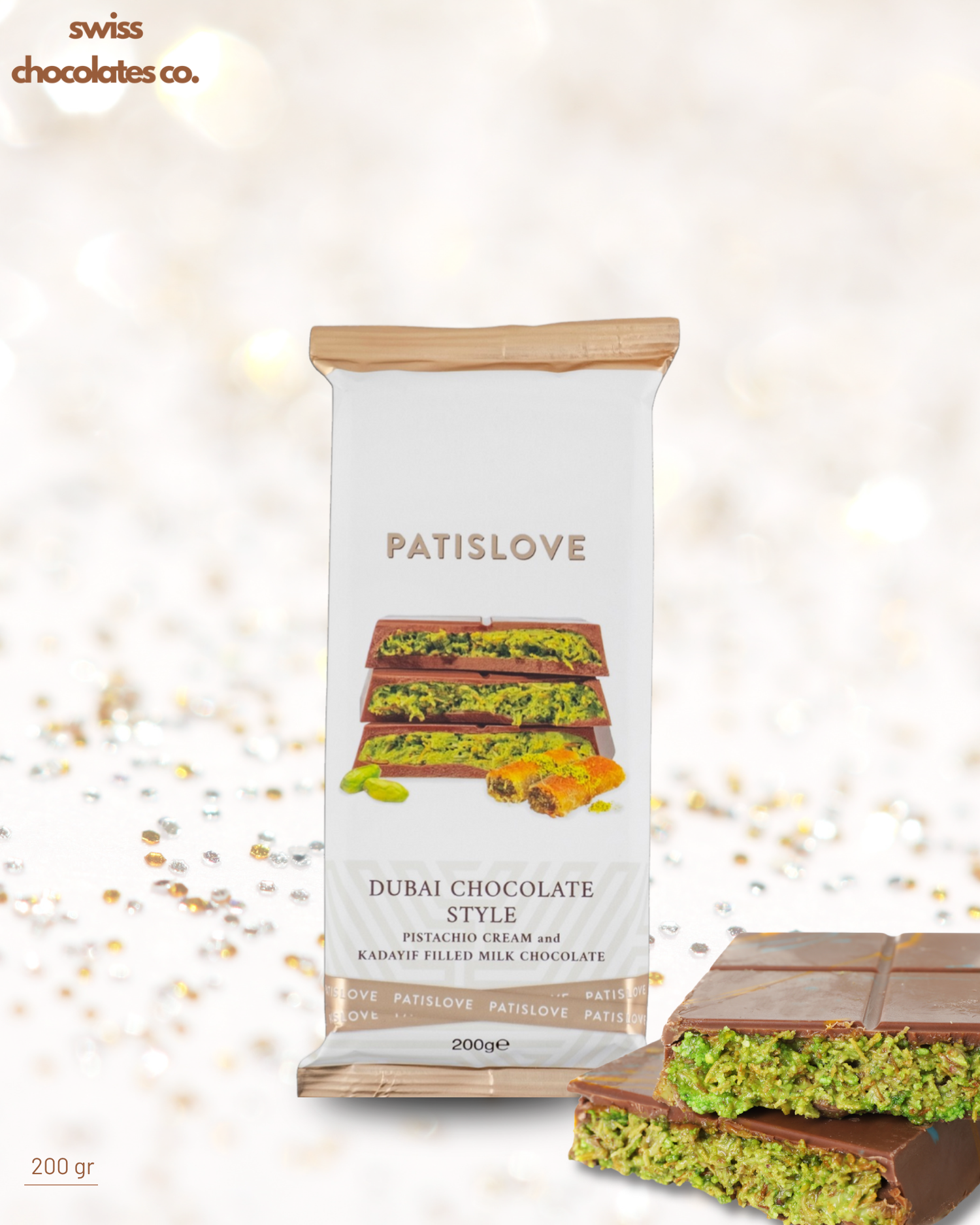 Patis Love Dubai-Style Chocolate – 200g | Pistachio & Knafeh Filled Gourmet Treat