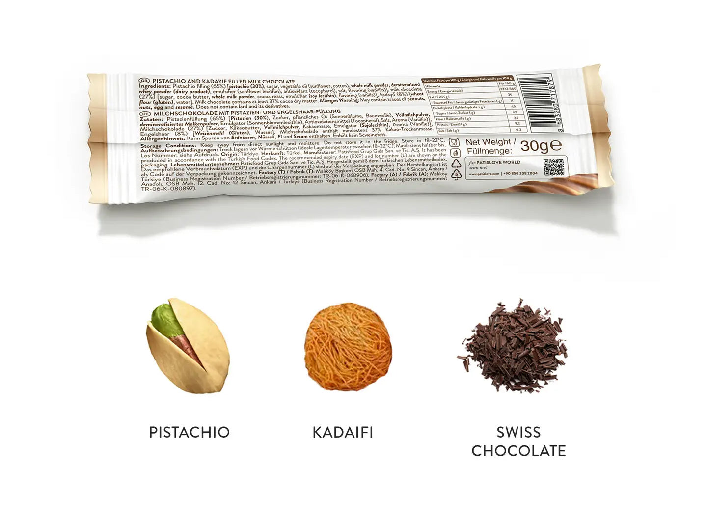 Patis Love Dubai-Style Chocolate – 30g | Pistachio & Knafeh Filled Gourmet Treat