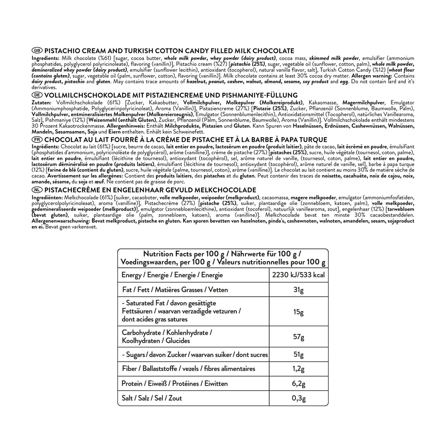 Patis Love Angel’s Hair Milk Chocolate Turkish Cotton Candy Pistachio Cream 180g